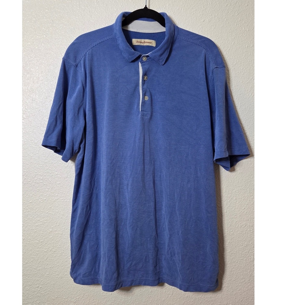 Tommy Bahama Modal Blend Blue Striped Polo Resort Golf Coastal Dad Style XL